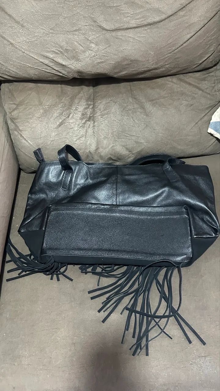 Bolsa birô couro legítimo e camurça preta - Foto 3