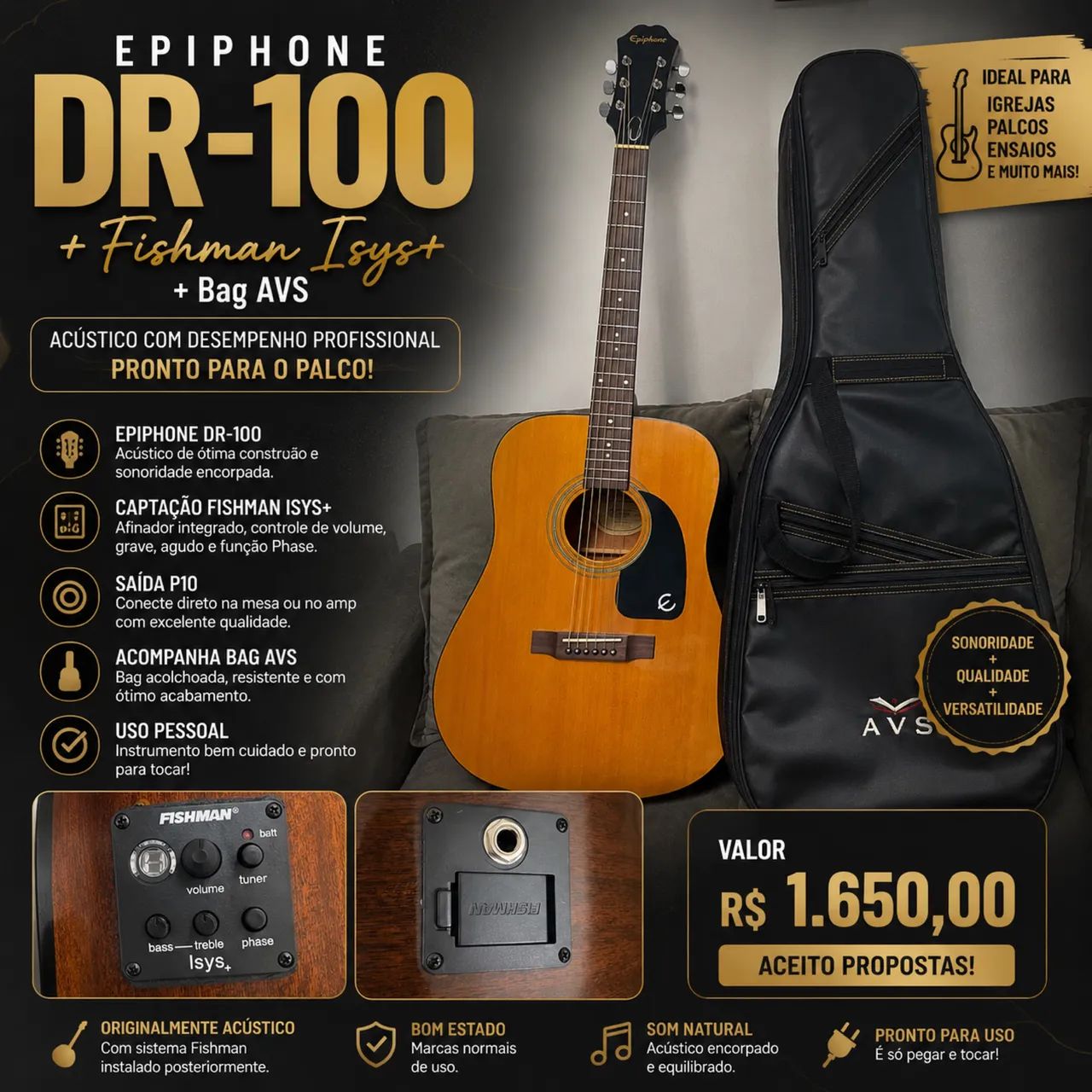 Violão Epihone com captação fishman