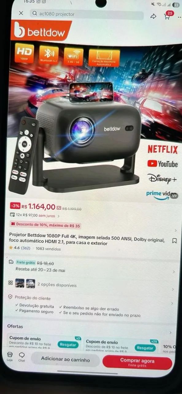 Projetor Bettdow AC1060 Smart 4K - Semi Novo, 1 Mês de Uso - Foto 6