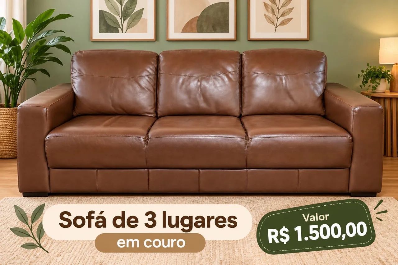 Sofá de 3 lugares em couro 