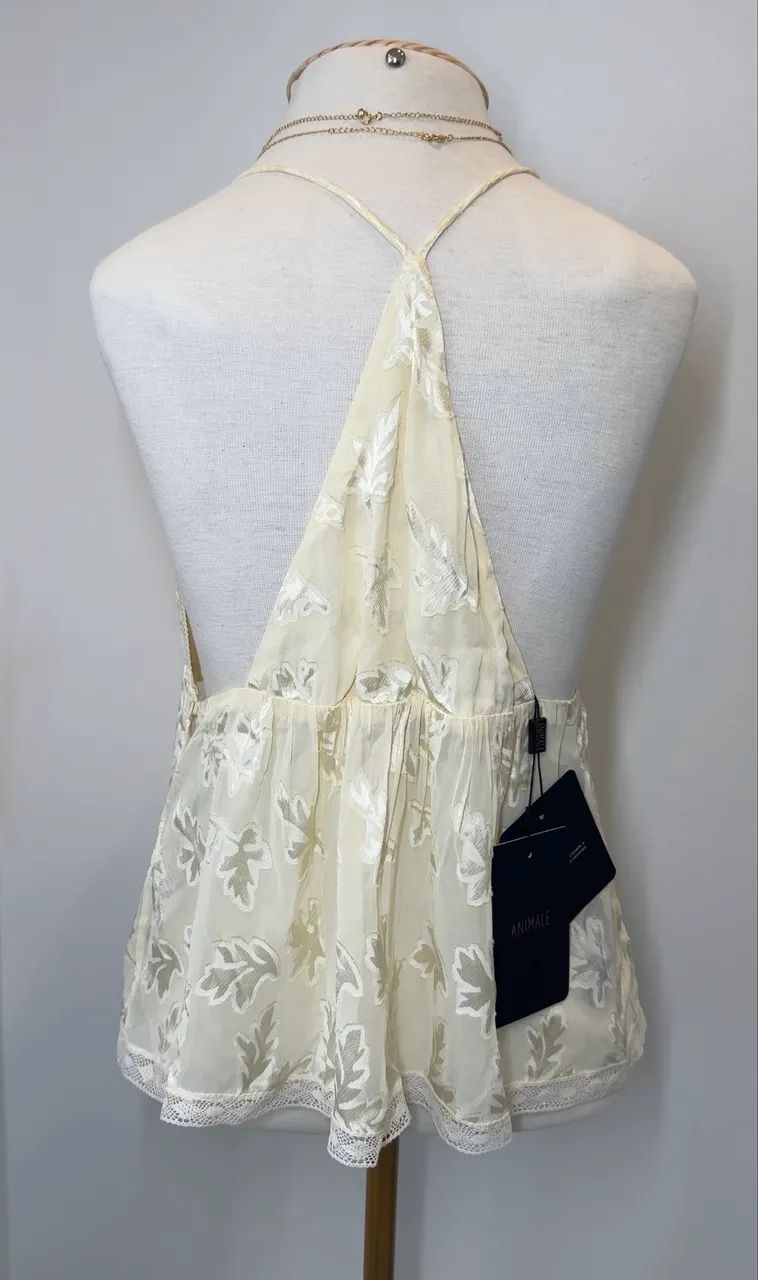 Top De Jacquard Peplum Bege - animale - Foto 2