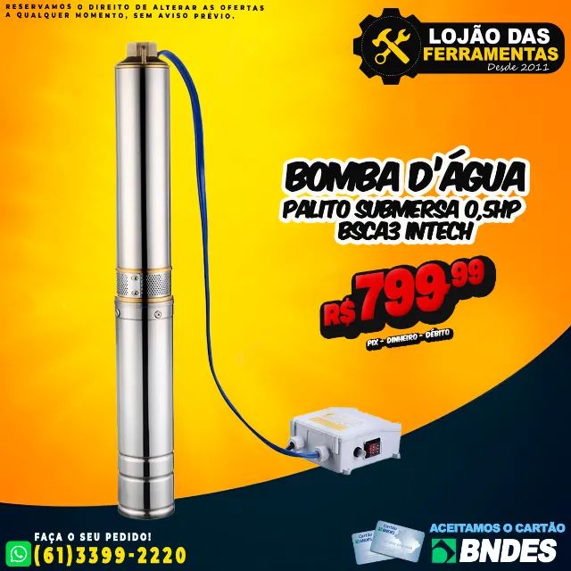 Bomba Dágua Palito Submersa 0,5Hp Bsca3 Intech
