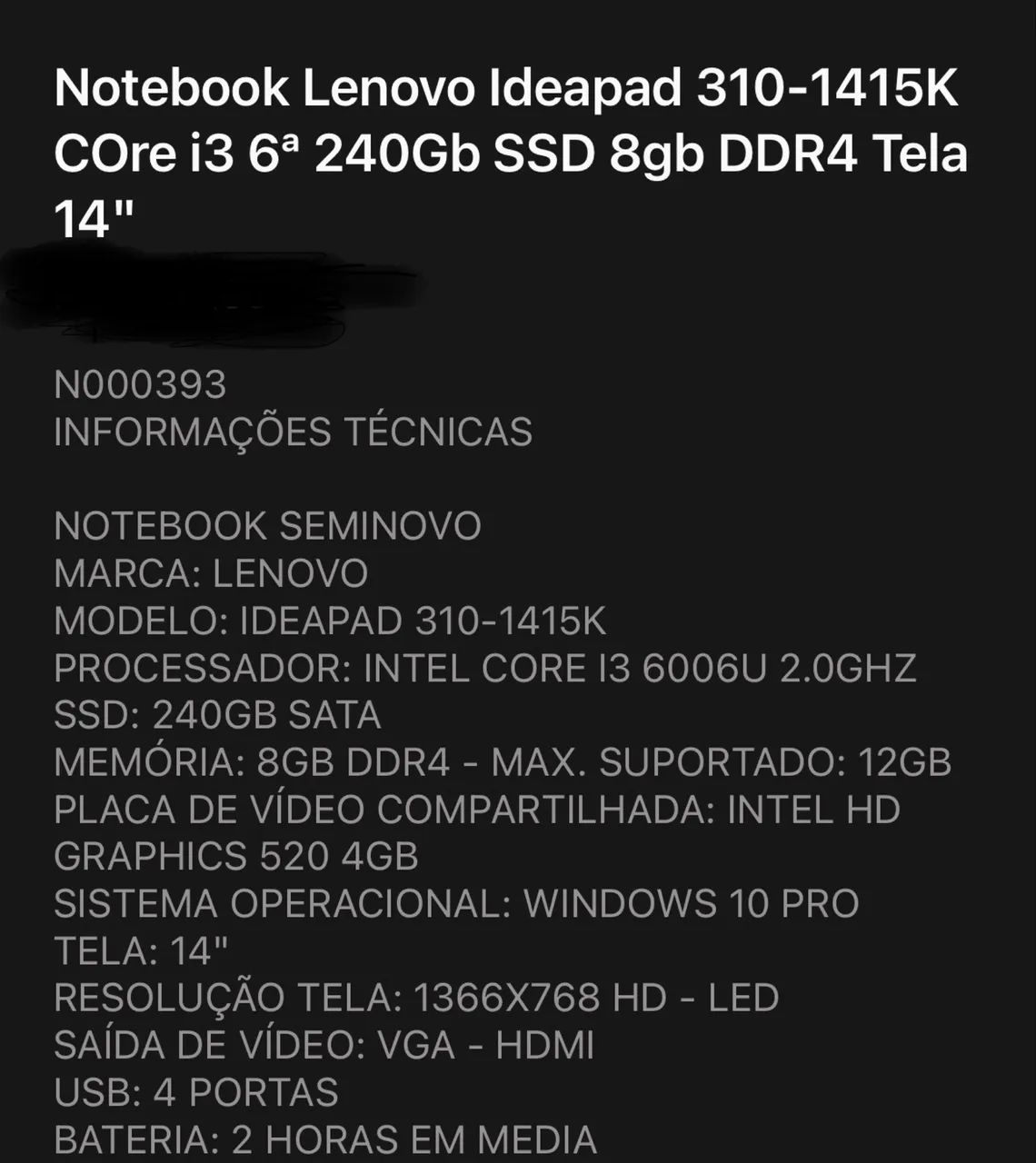 Notebook Lenovo ideapad 310-1415K - Foto 2