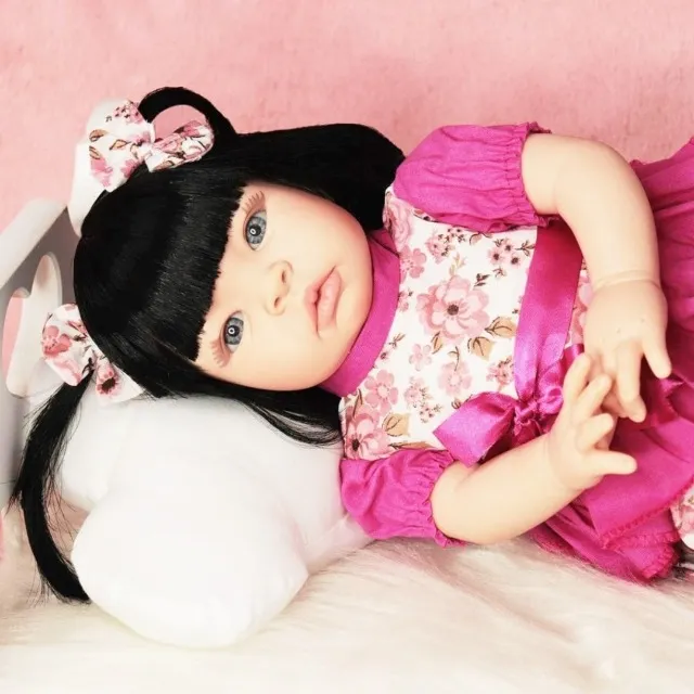 Boneca Bebê Reborn Baby Kiss Morena Cabelo Longo Castanho SID-NYL