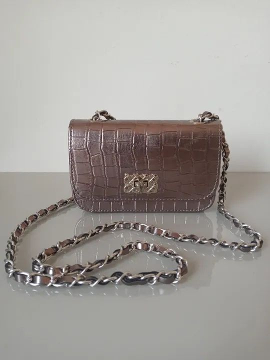 Bolsa Prata Envelhecida Alça de Corrente - Foto 2