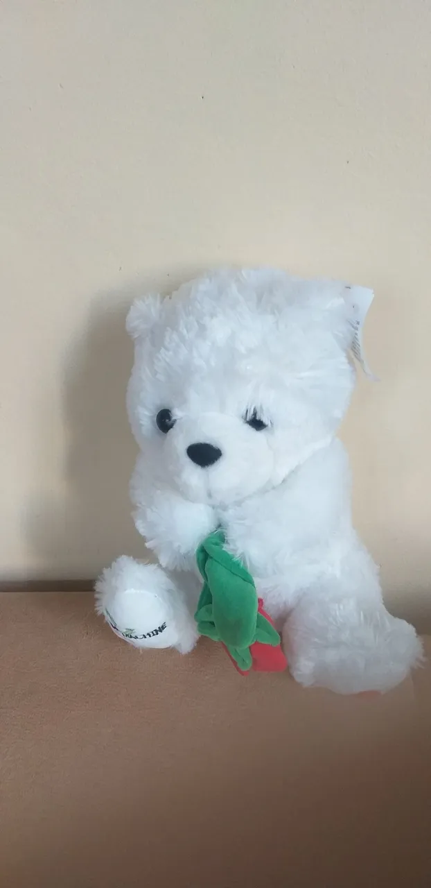 Lote de 2 Urso de pelúcia eletrônico branco com detalhe de flor
