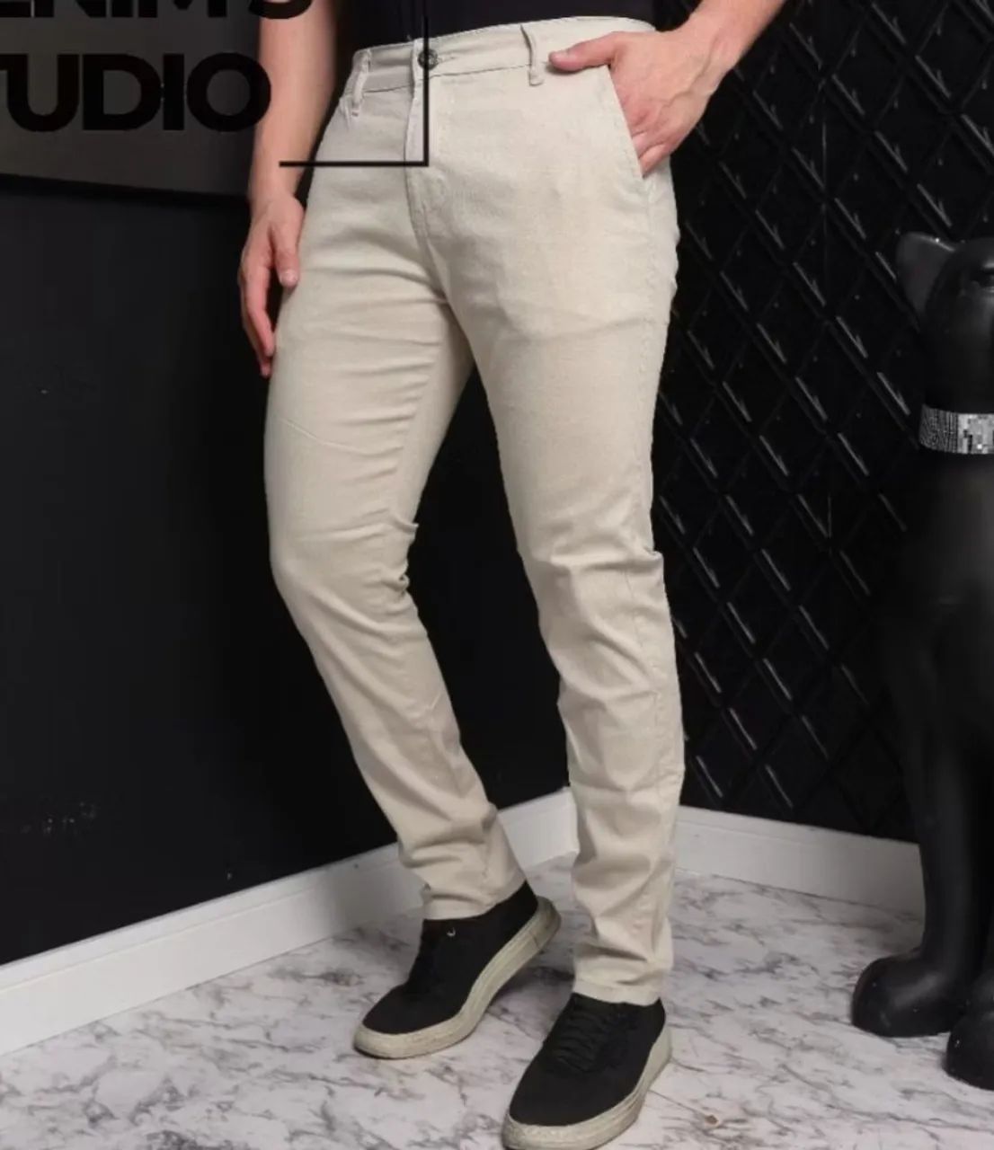 Calça Sarja Alfaiataria  Bege Masculina