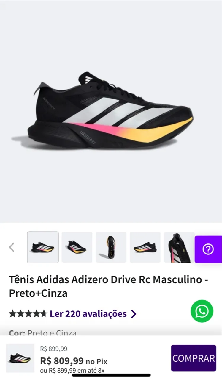 Tênis Adidas Adizero Drive Rc Masculino Preto+Cinza