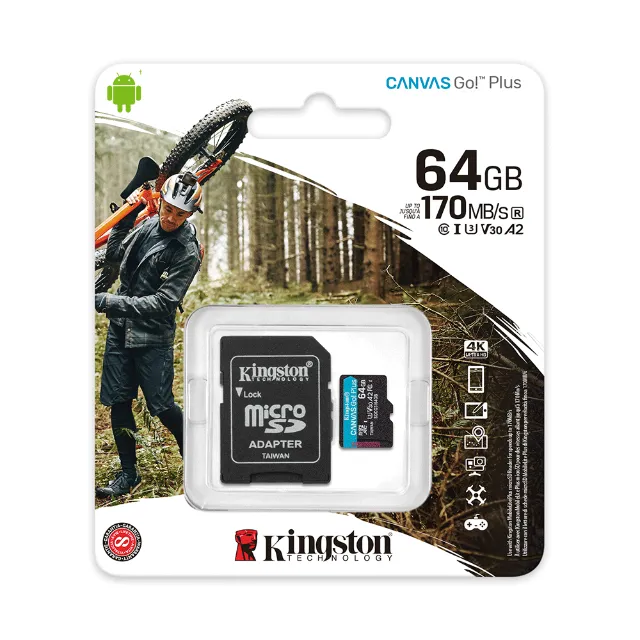 Cartão de Memória Micro SD Kingston Canvas Go Plus 64GB V30 A2