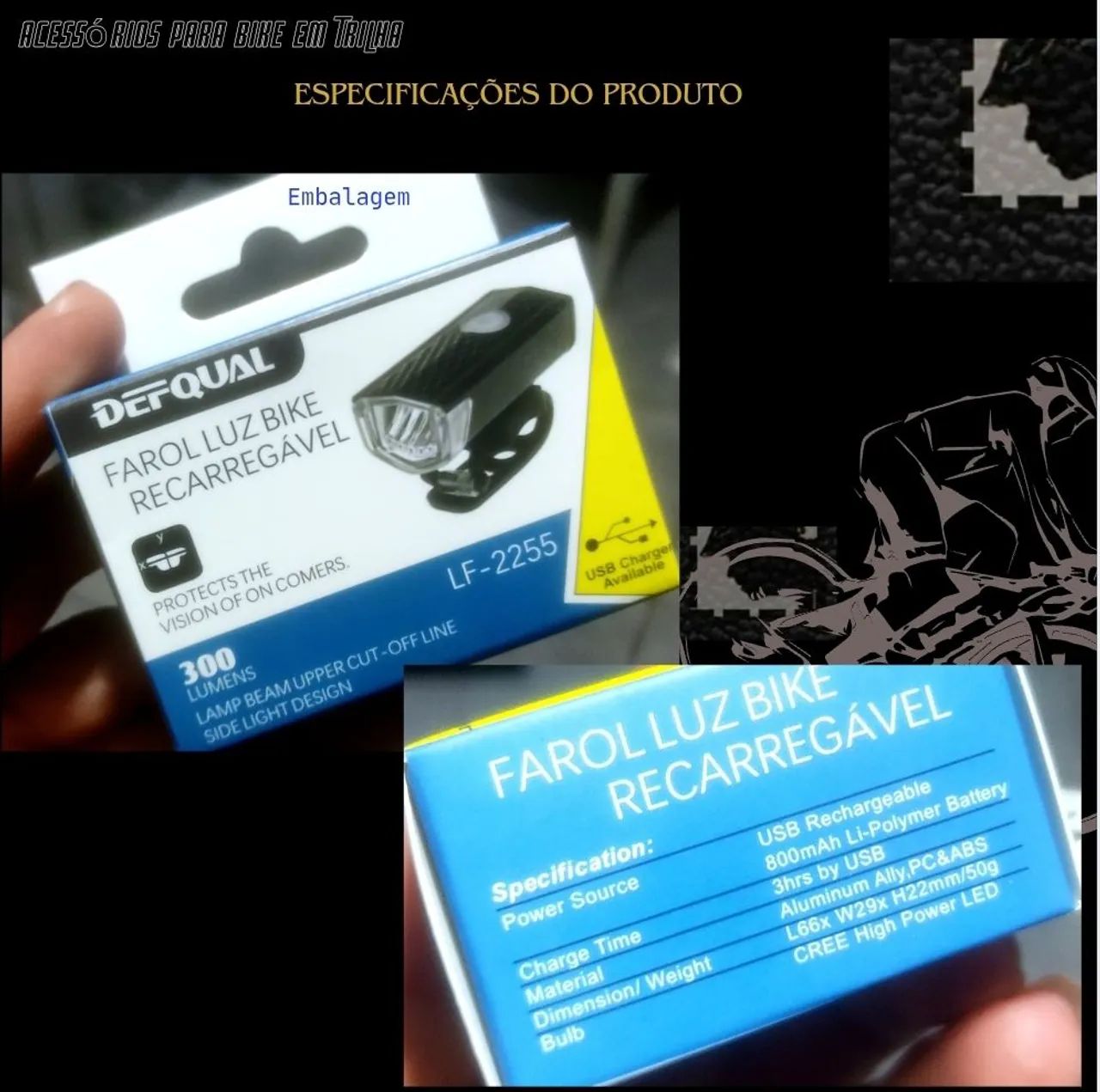 Lanterna para Bike - 3 Modos de Luz , recarregável USB - Foto 2