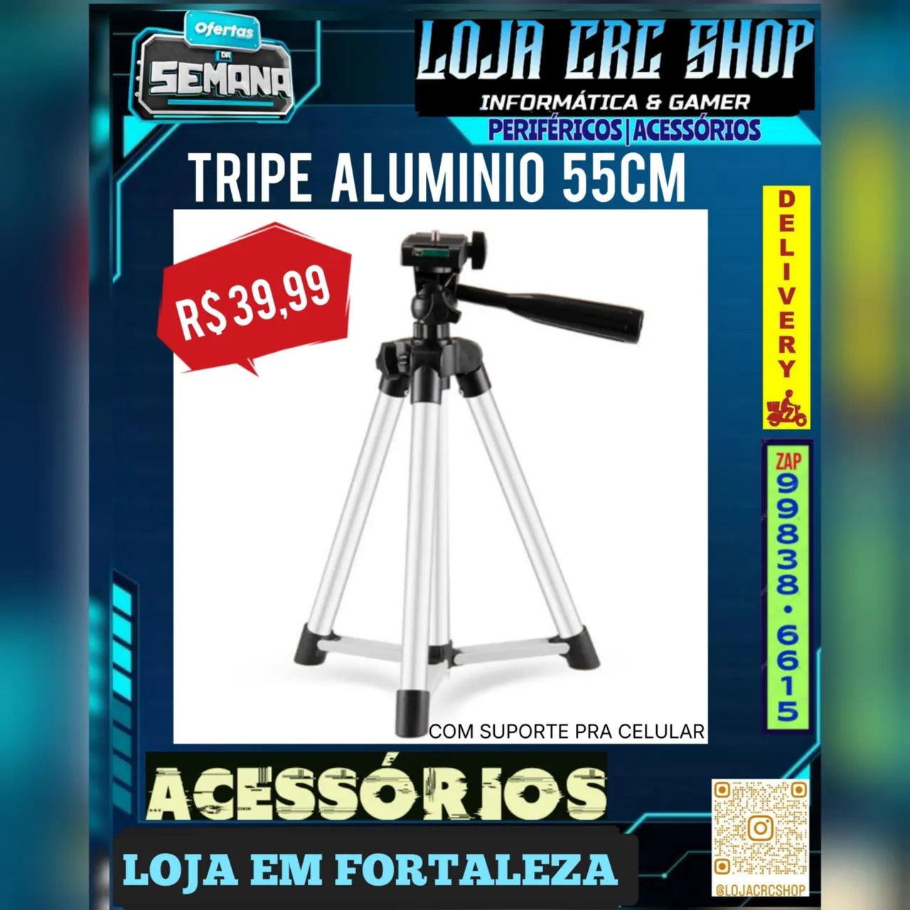 Tripé Alumínio 55cm com suporte