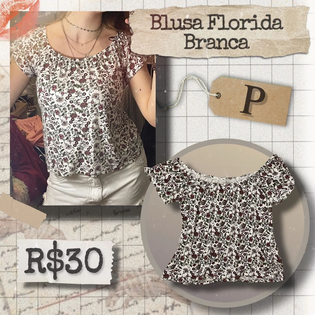 Blusa Florida Branca (P)  - Foto 3