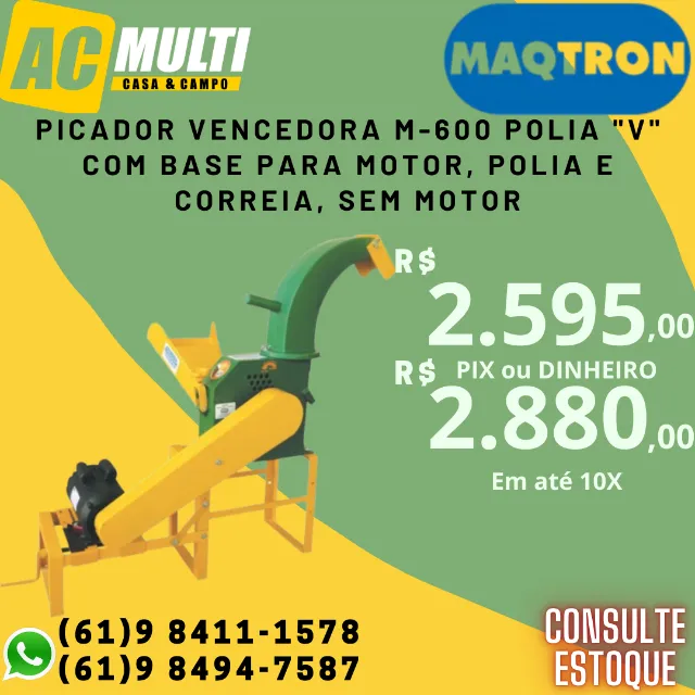 Picador Vencedora M-600 polia "V" com base para motor, polia e correia, sem motor
