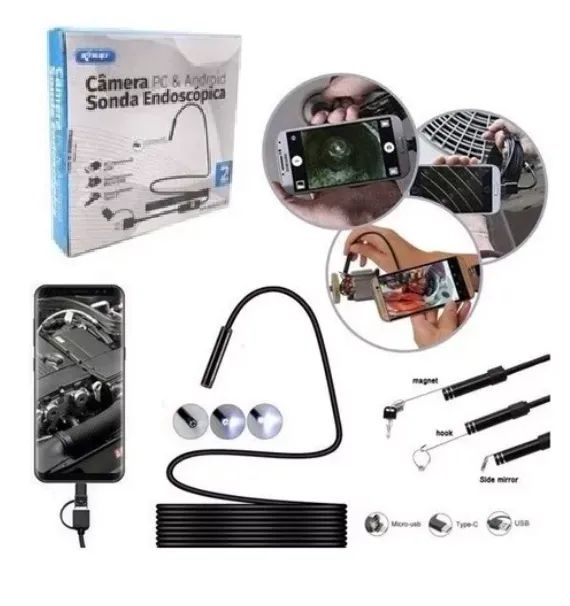 CAMERA ENDOSCOPICA BOROSCOPIO CABO DE 2,00 METROS COM ADAPTADORES KNUP KP-MI800/2M PRETO - Foto 2