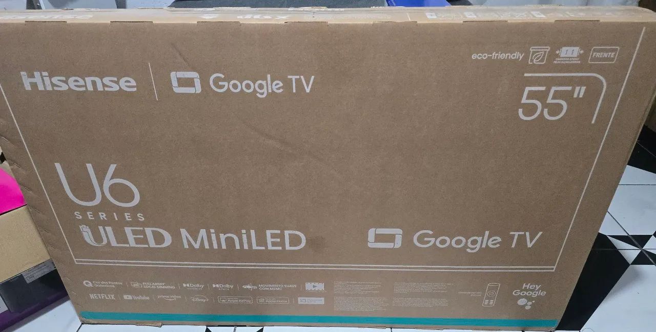  Smart TV 55" U6N Hisense Mini-LED 4K 55" Polegadas Google TV + Nota Fiscal + Garantia