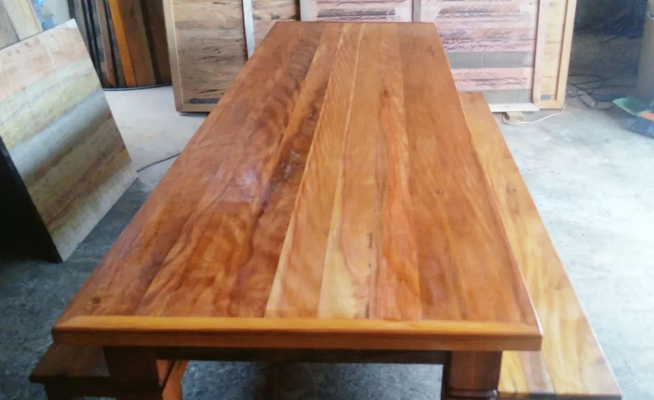 Mesa com bancos 10 lugares 270x90 peroba rosa - Foto 3