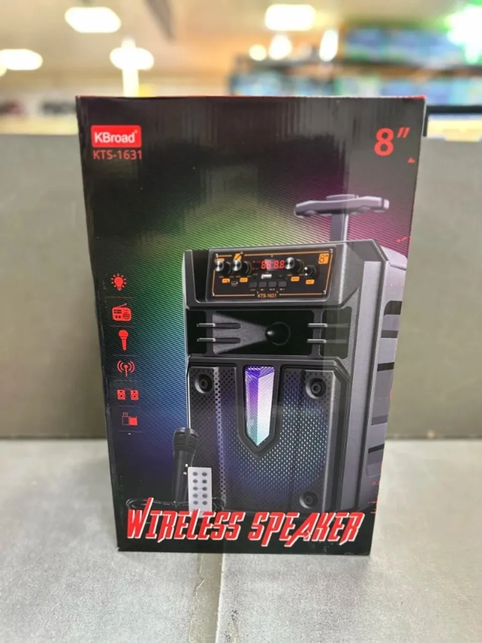 Caixa de Som Karaokê Bluetooth 8" com Microfone Com Fio e Luzes LED - Festa Garantida!