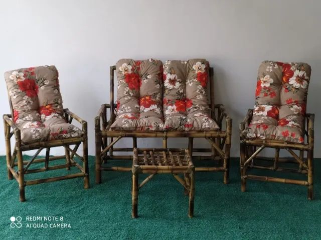Conjunto de sofá de bambu para jardim varanda sacadas área externa móveis rústicos cadeira - Foto 4