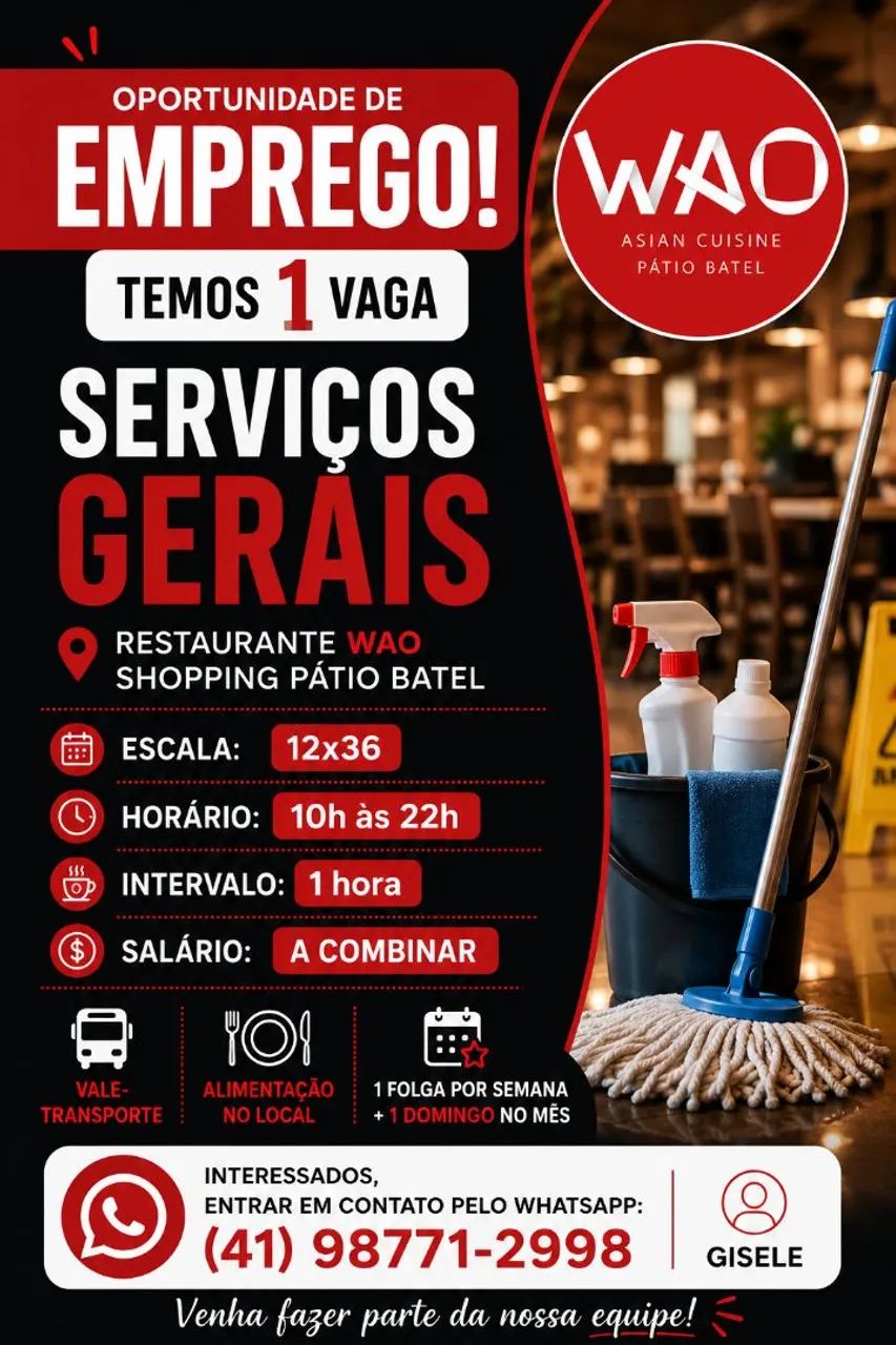 Vaga Serviço gerais 