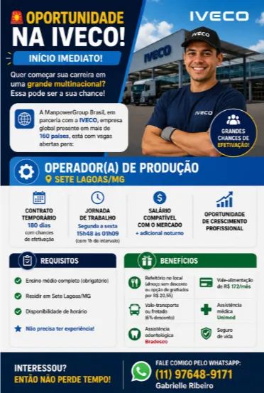 OPERADOR DE PRODUÇÃO | 7 LAGOAS | IVECO 