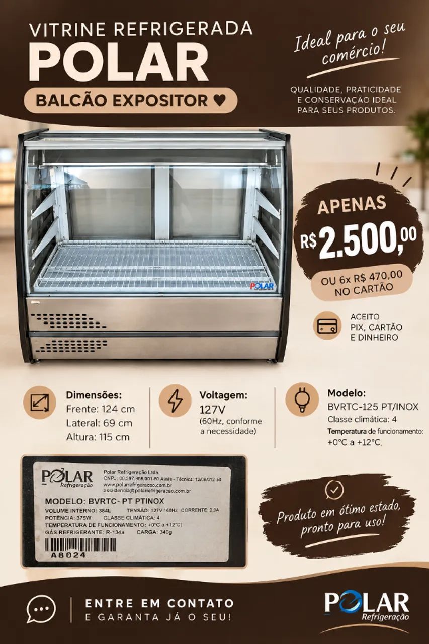 VITRINE REFRIGERADA POLAR | BALCÃO EXPOSITOR | FREEZER | CONFEITARIA 