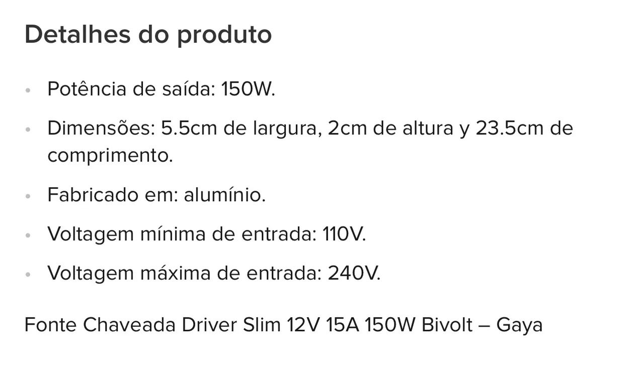 Fonte Chaveada Driver Slim 12v 15a 150w Bivolt Gaya  - Foto 5
