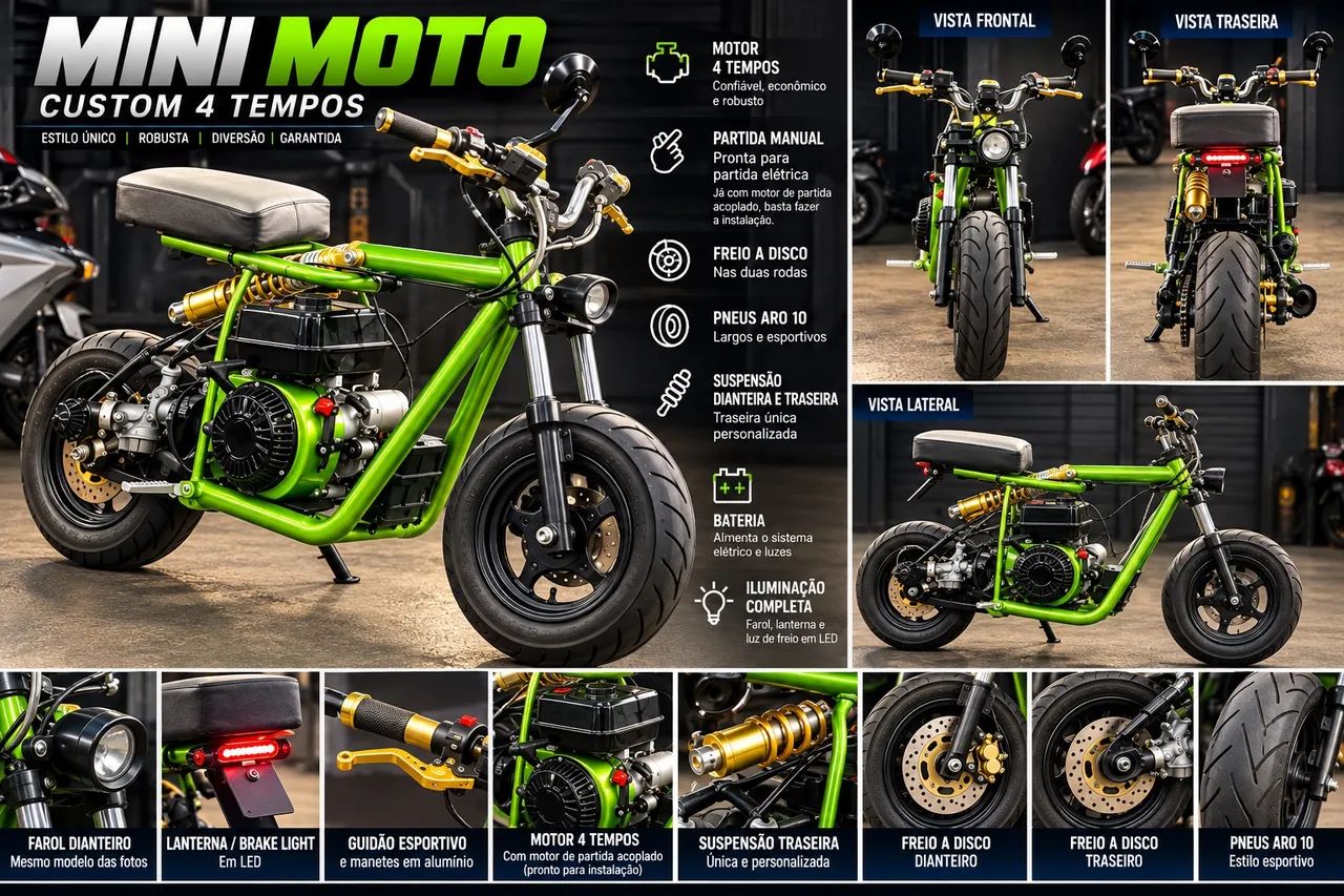 MINI MOTO CUSTOM 4 TEMPOS! PROJETO ÚNICO NO BRASIL - Foto 2