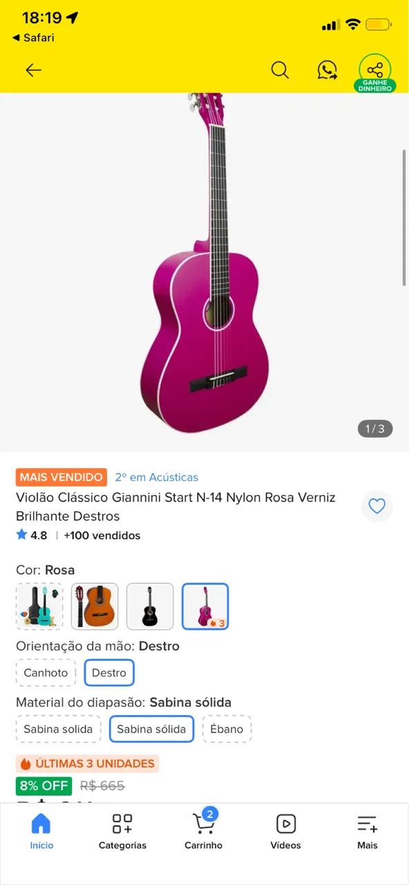 Violão giannini rosa - Foto 3