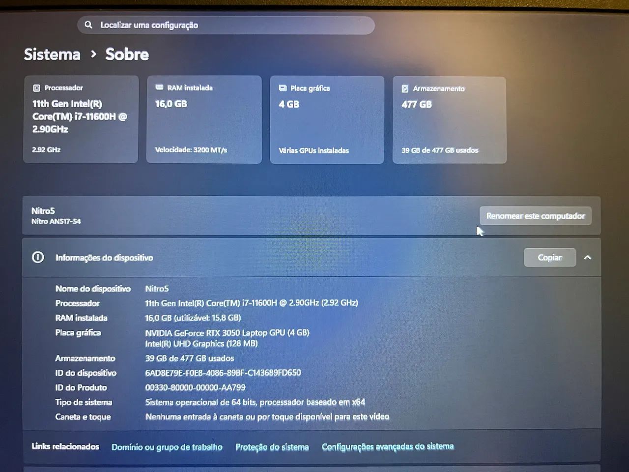 Notebook Gamer - RTX 3050 - I7 11° geração - Tela 17,3" - Foto 5