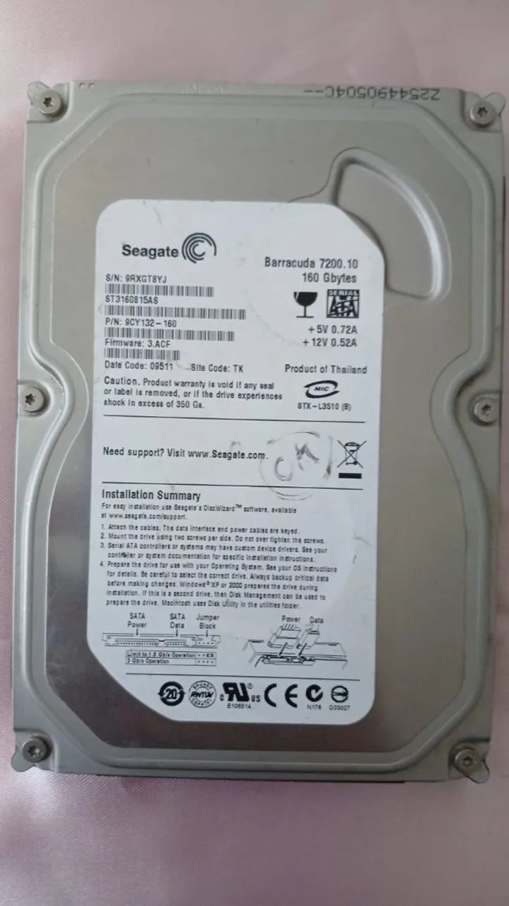 HD interno Seagate Barracuda 160 gb SATA - 7200 RPM - 3,5 polegadas