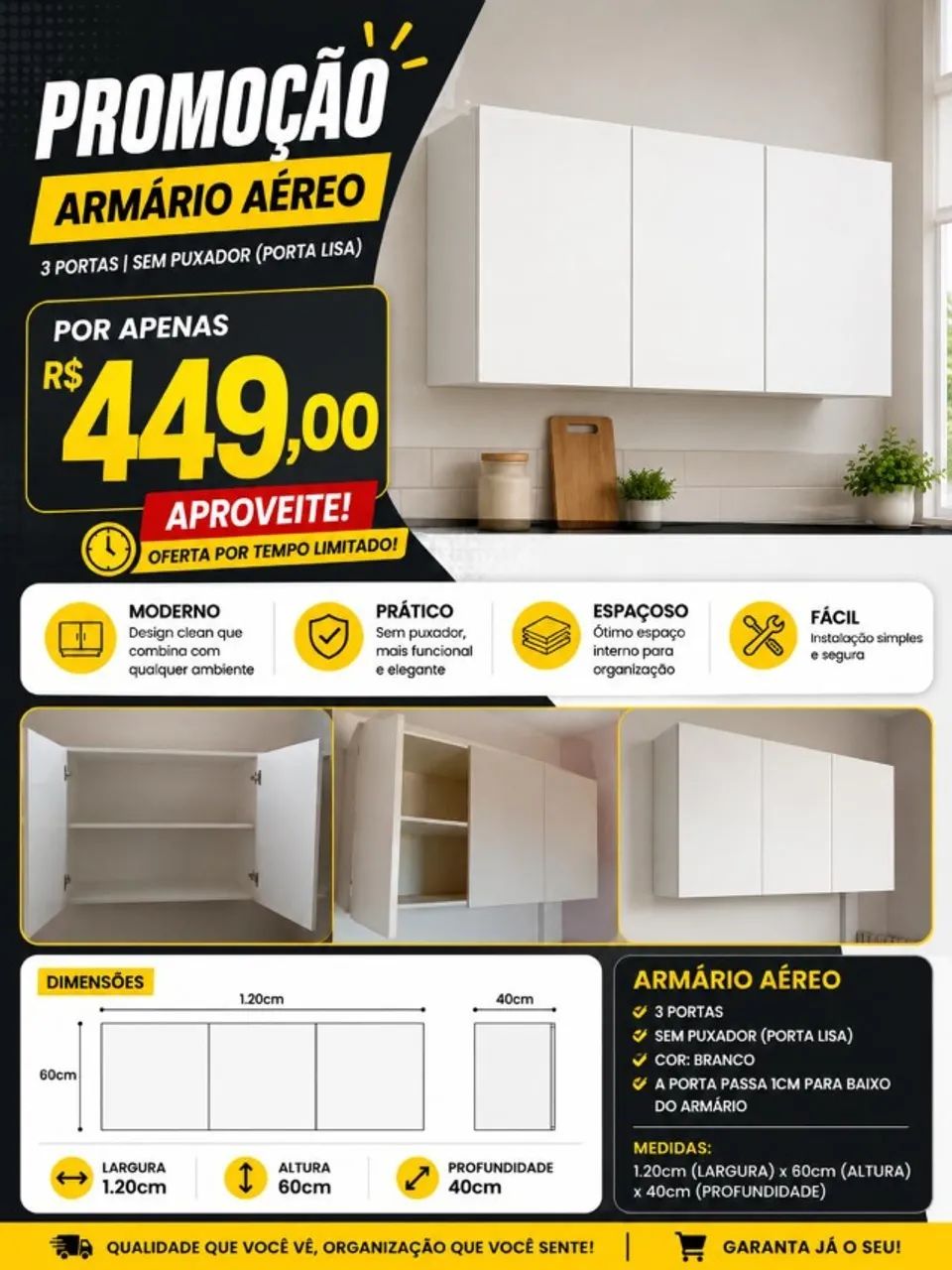 ARMÁRIO AÉREO MULTIUSO MDF NOVO  - Foto 2