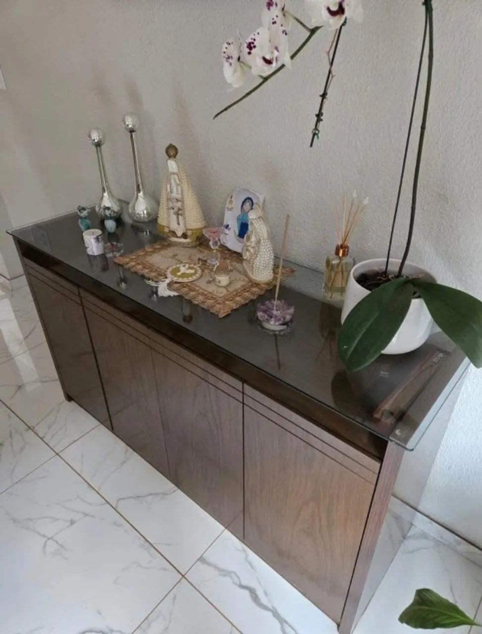 Mesa de Jantar 6 Lugares + Buffet - Madeira e Vidro - Foto 4