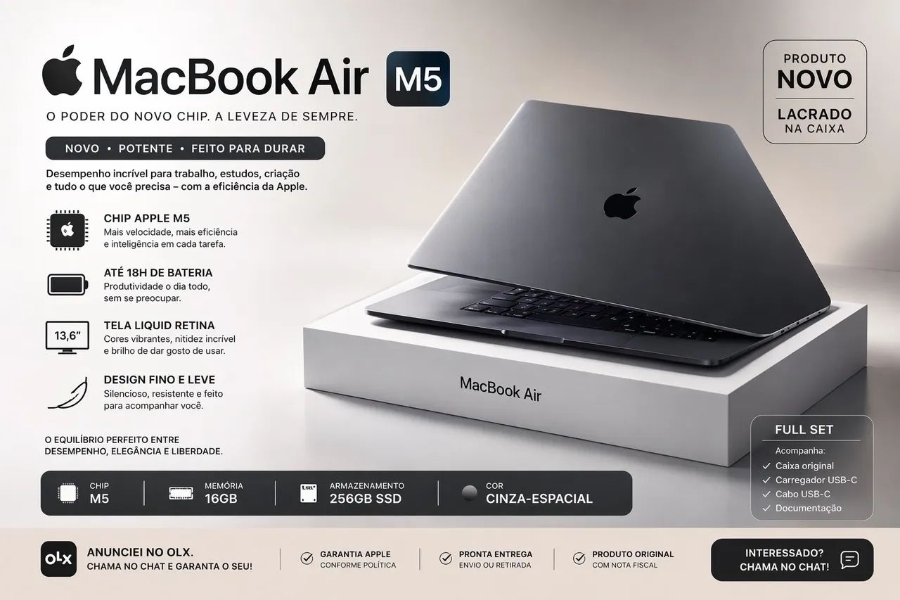MacBook Air M5 13? 16GB RAM 512GB SSD - NOVO LACRADO - Notebooks
