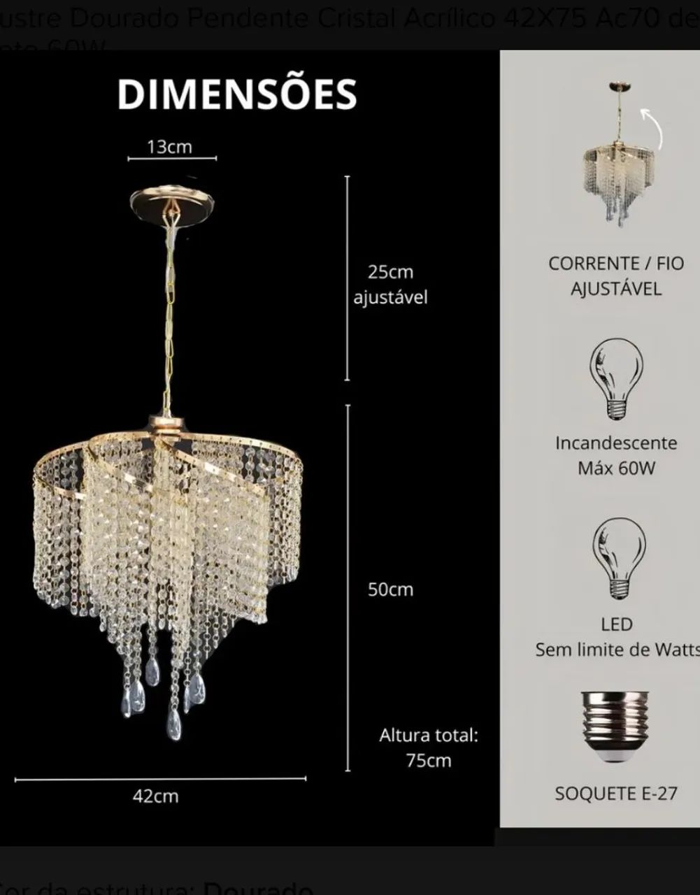 Lustre de Cristal Acrílico  - Foto 2