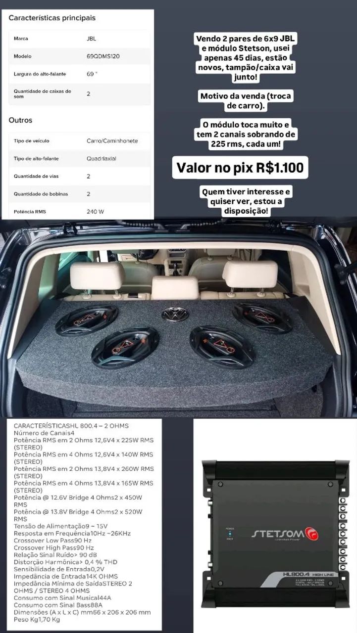 Vendo 2 pares 6x9 JBL, Módulo Stetson 