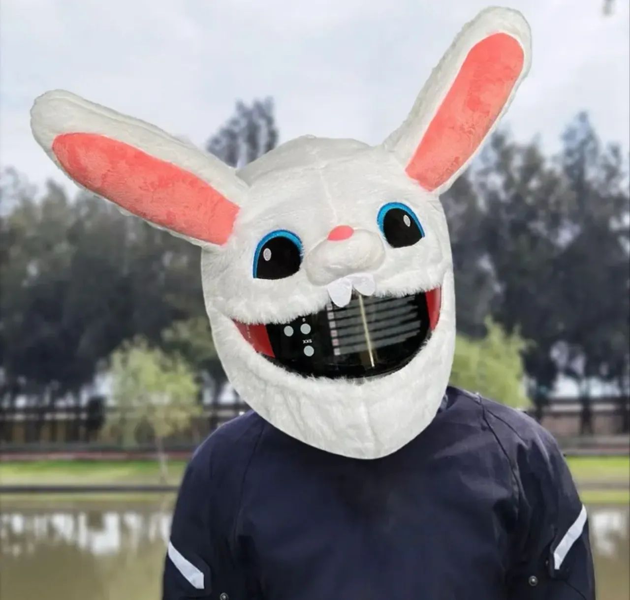 Pelúcia de Coelho Branco para Capacete de Moto ?