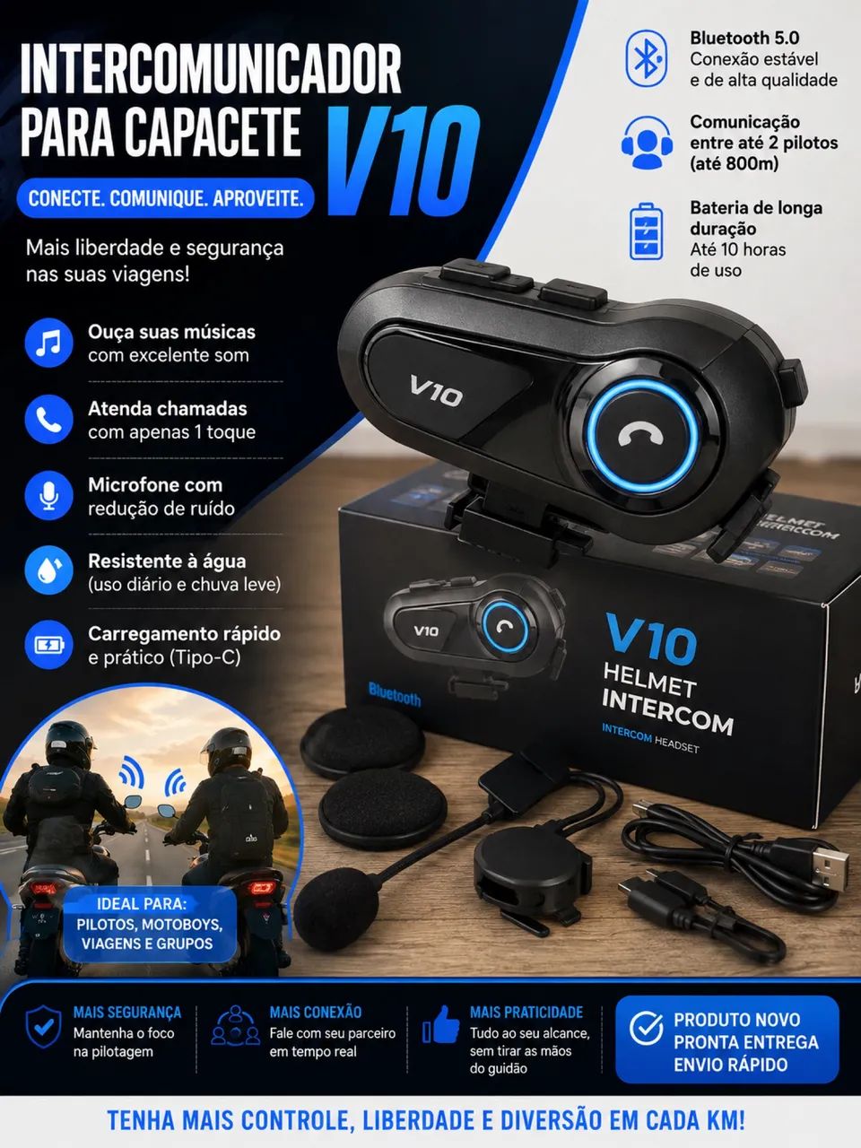 Intercomunicador Bluetooth para capacete/ motoqueiro
