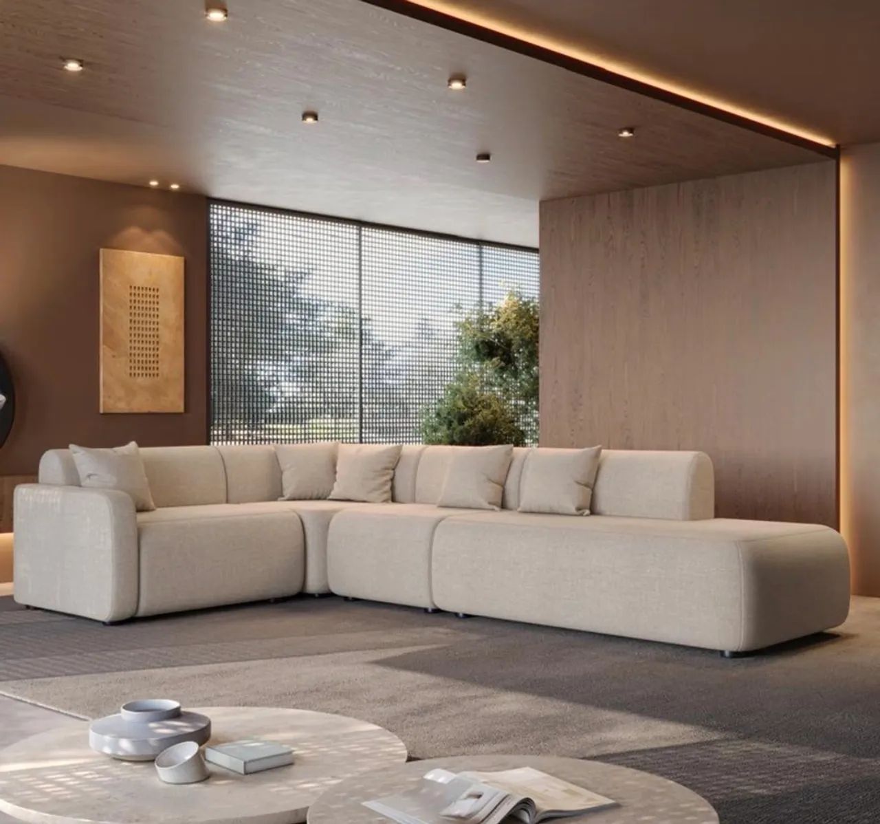 Sofá de Canto Margô  em Linho 7 Lugares com Chaise p77