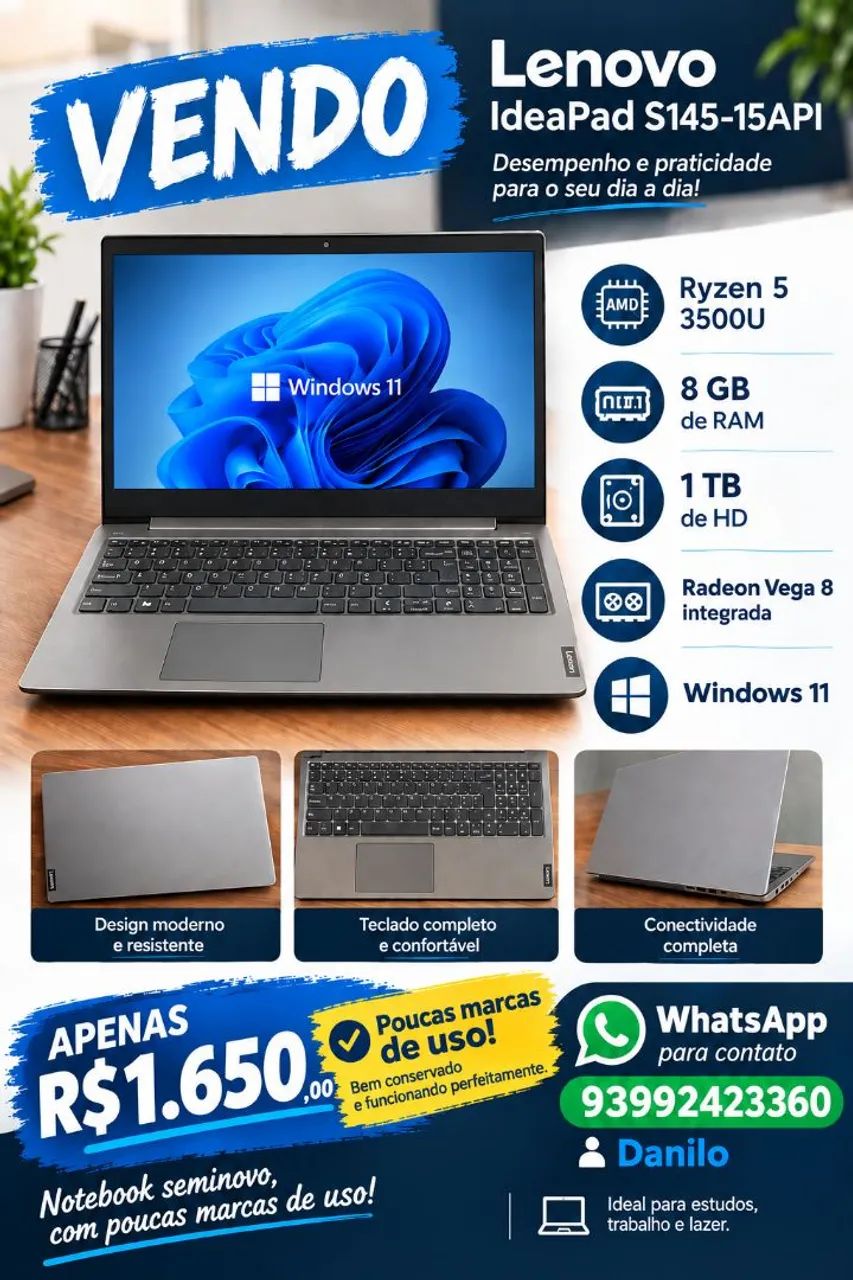 VENDO NOTEBOOK LENOVO IDEAPAD S145-15API