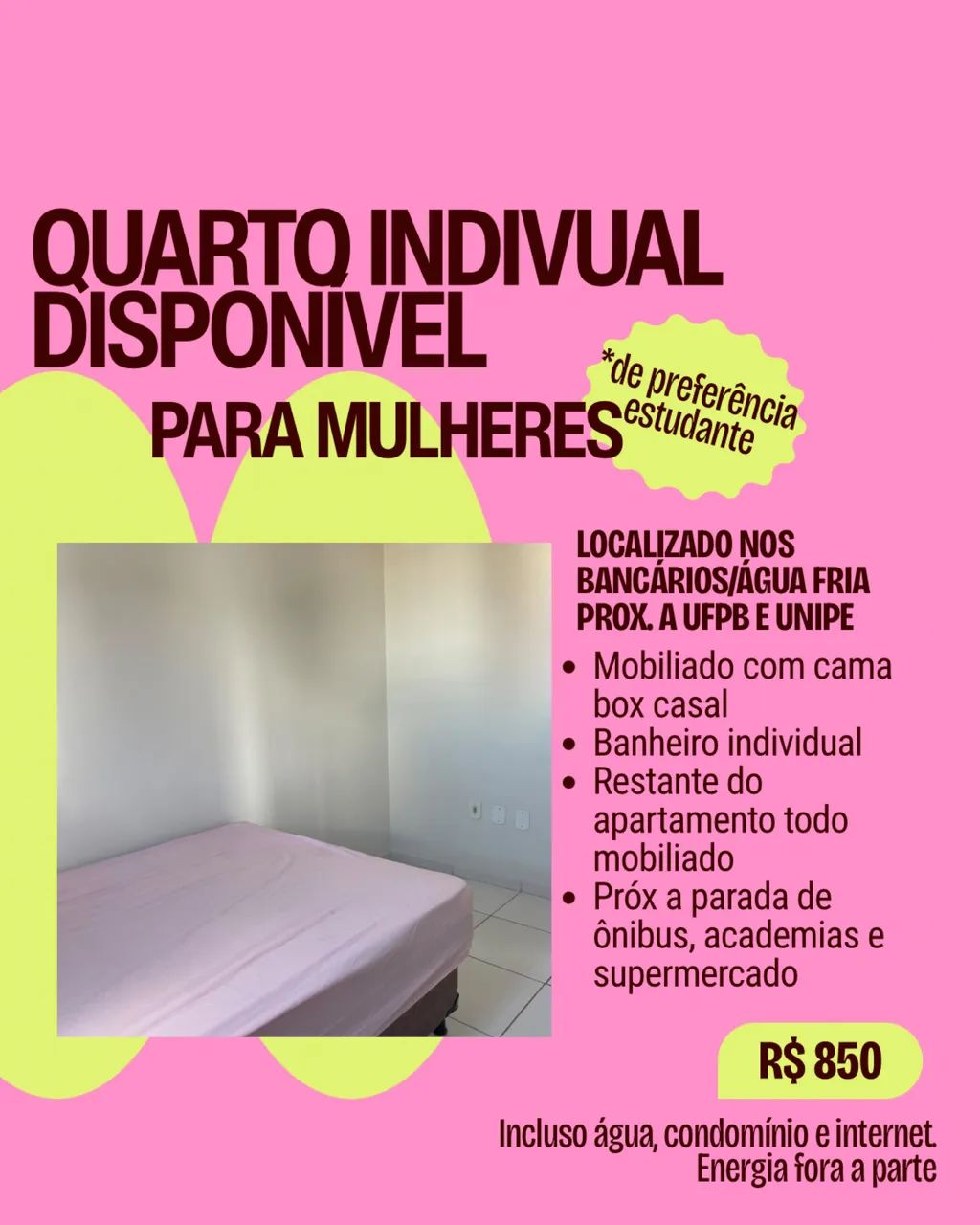 Quarto individual para mulheres 