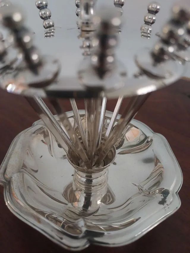 Antigo  conjunto paliteiro pega petiscos prata - Foto 3