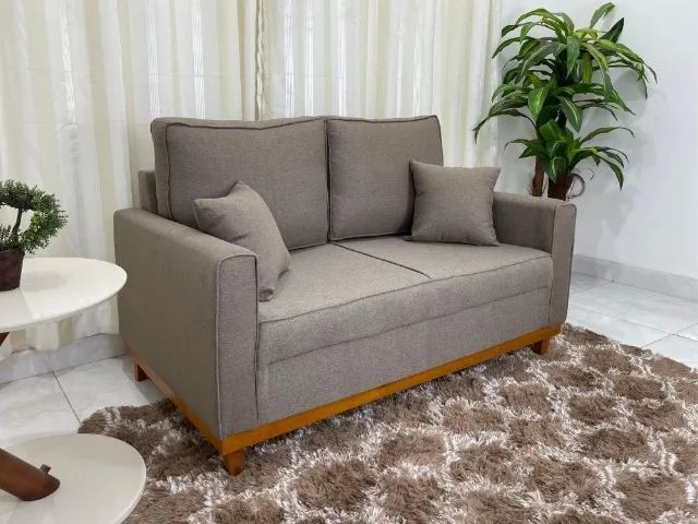 Sofá 2 lugares Slim 1.40m Linho Marrom Até 12x S/ Juros 