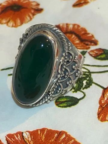 Anel Jade Verde natural e prata 925 Aro 17 - Foto 4