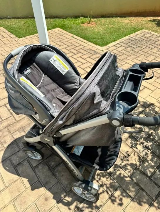 Carrinho De Bebê 3 Em 1 Com Cadeira Para Carro, Keyfit 30, Chicco Bravo, Cinza E Preto - Foto 2