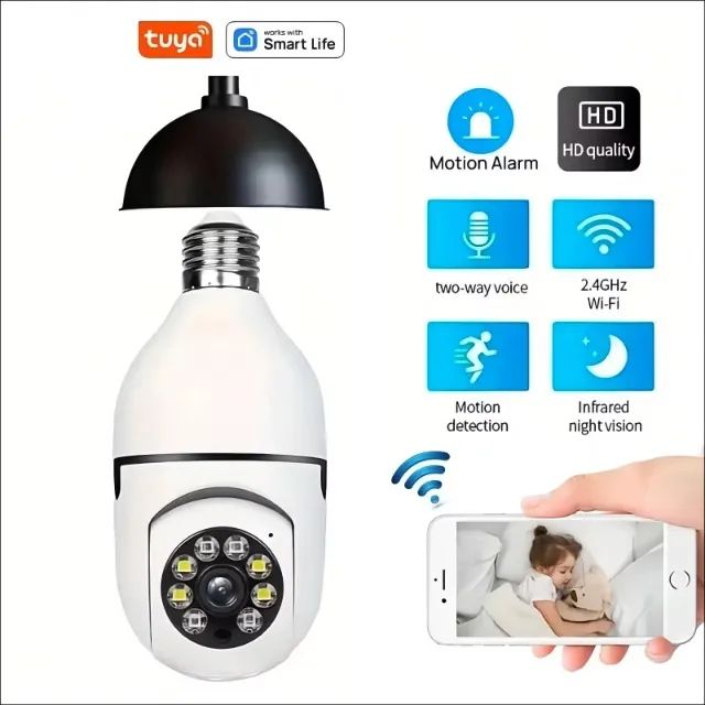 Câmera Lâmpada Wifi Tuya, Segurança Residencial,  Baba Eletrônica