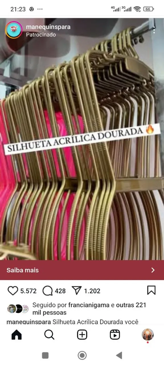 Manequins para Silhueta Acrílica Dourada