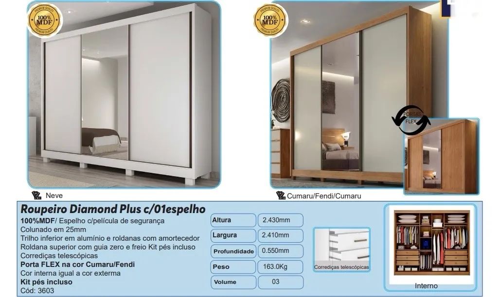 Guarda Roupa Diamond 100% MDF  - Foto 2