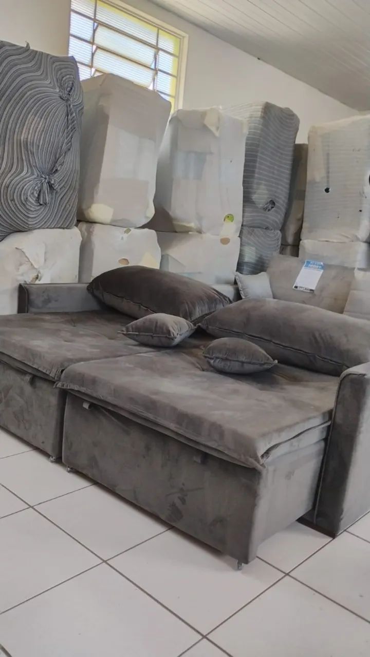 Sofá Cama Onix 4 Lugares Cinza - Foto 2