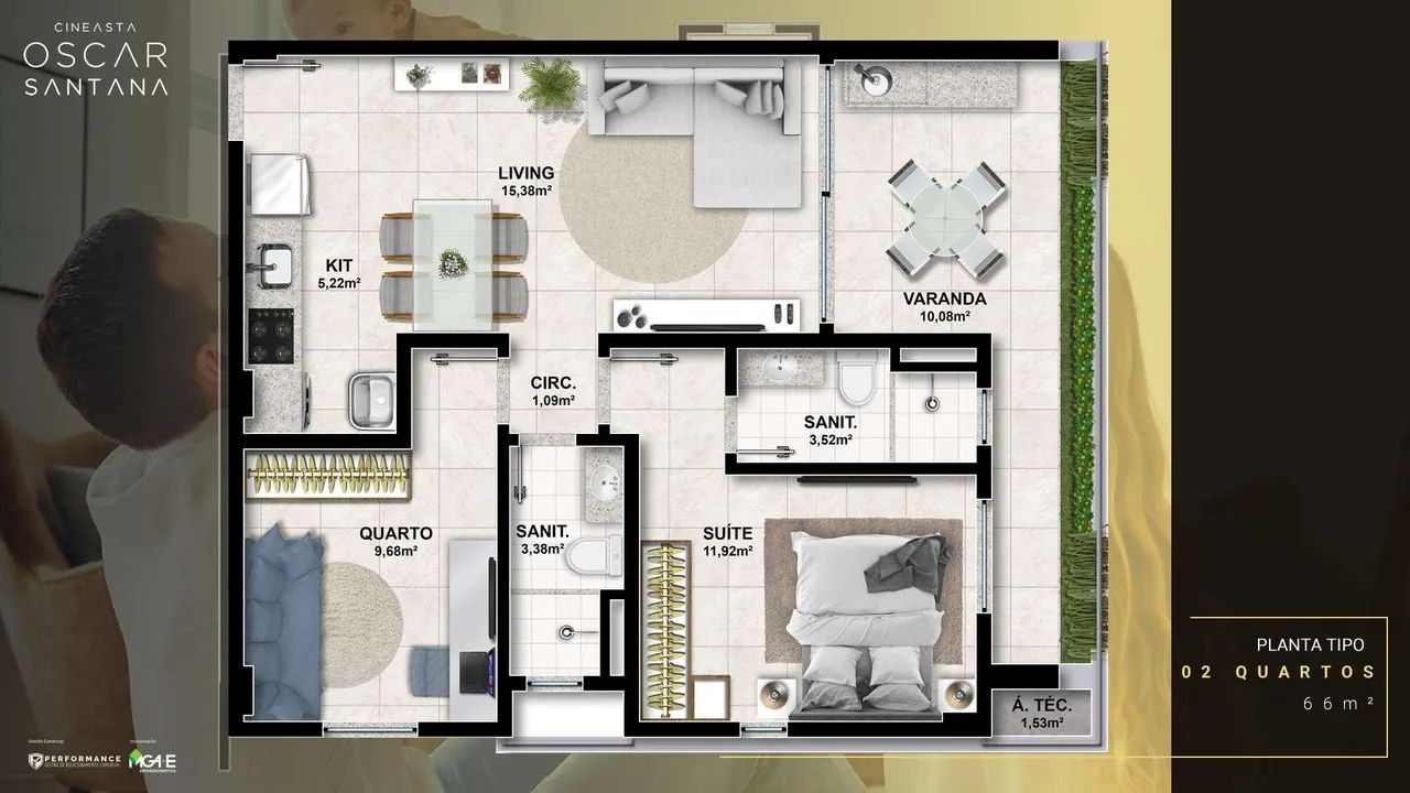 Cineasta Oscar Santana, 1 E 2 Quartos, Muito Bem Distribuído Entre 46M² E 66M² E 1 Vaga Na