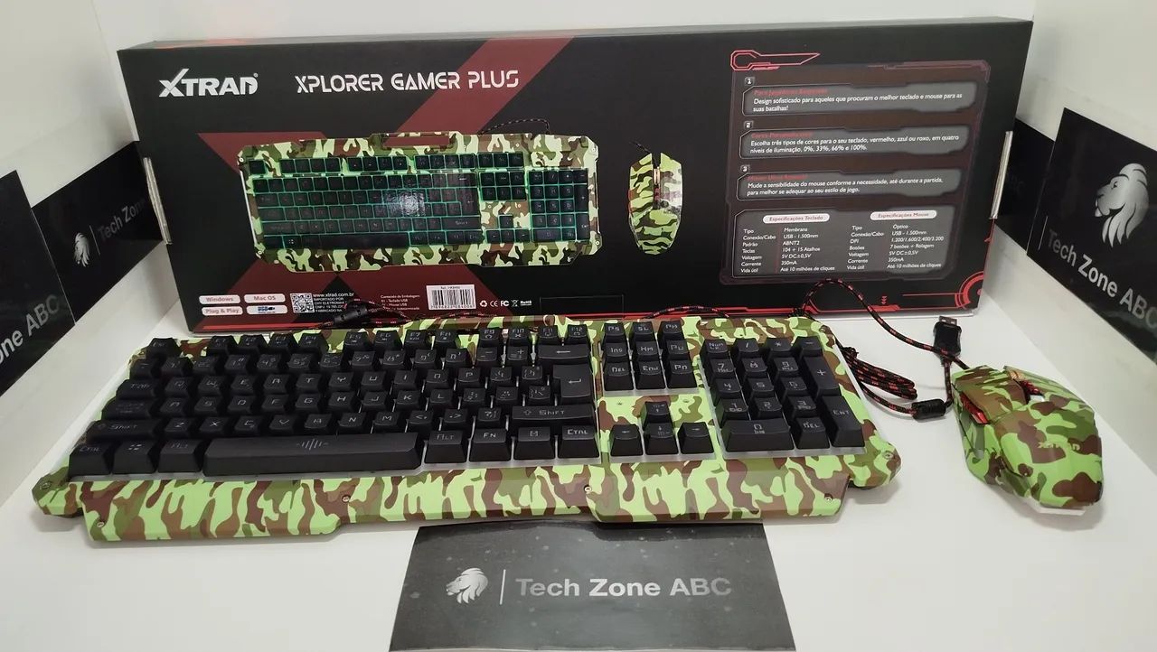 OFERTA Kit Gamer Teclado e Mouse Xtrad Xplorer Plus Camuflado